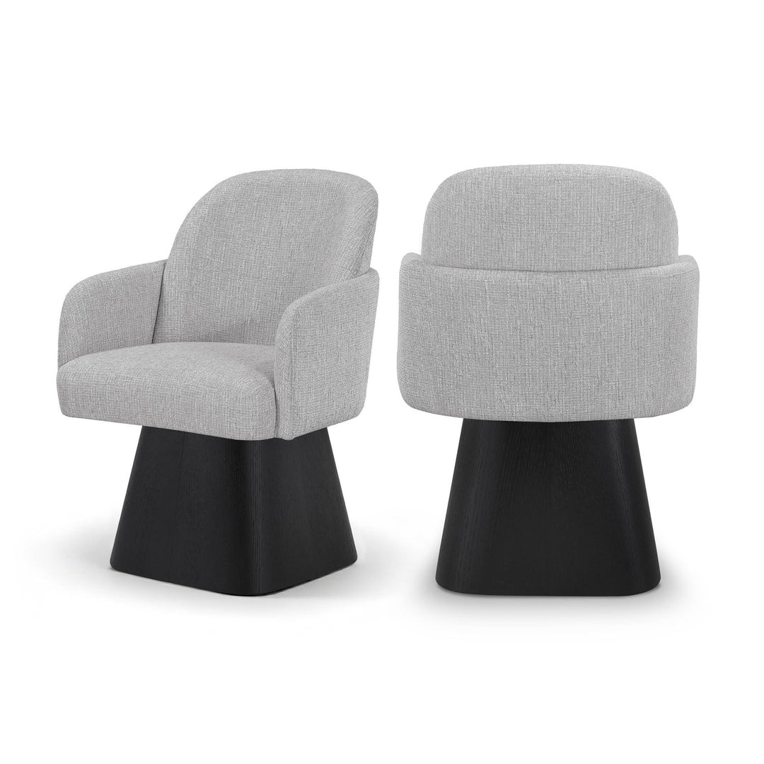 Marlowe Grey Linen Textured Fabric Upholstered Swivel Dining Arm Chair