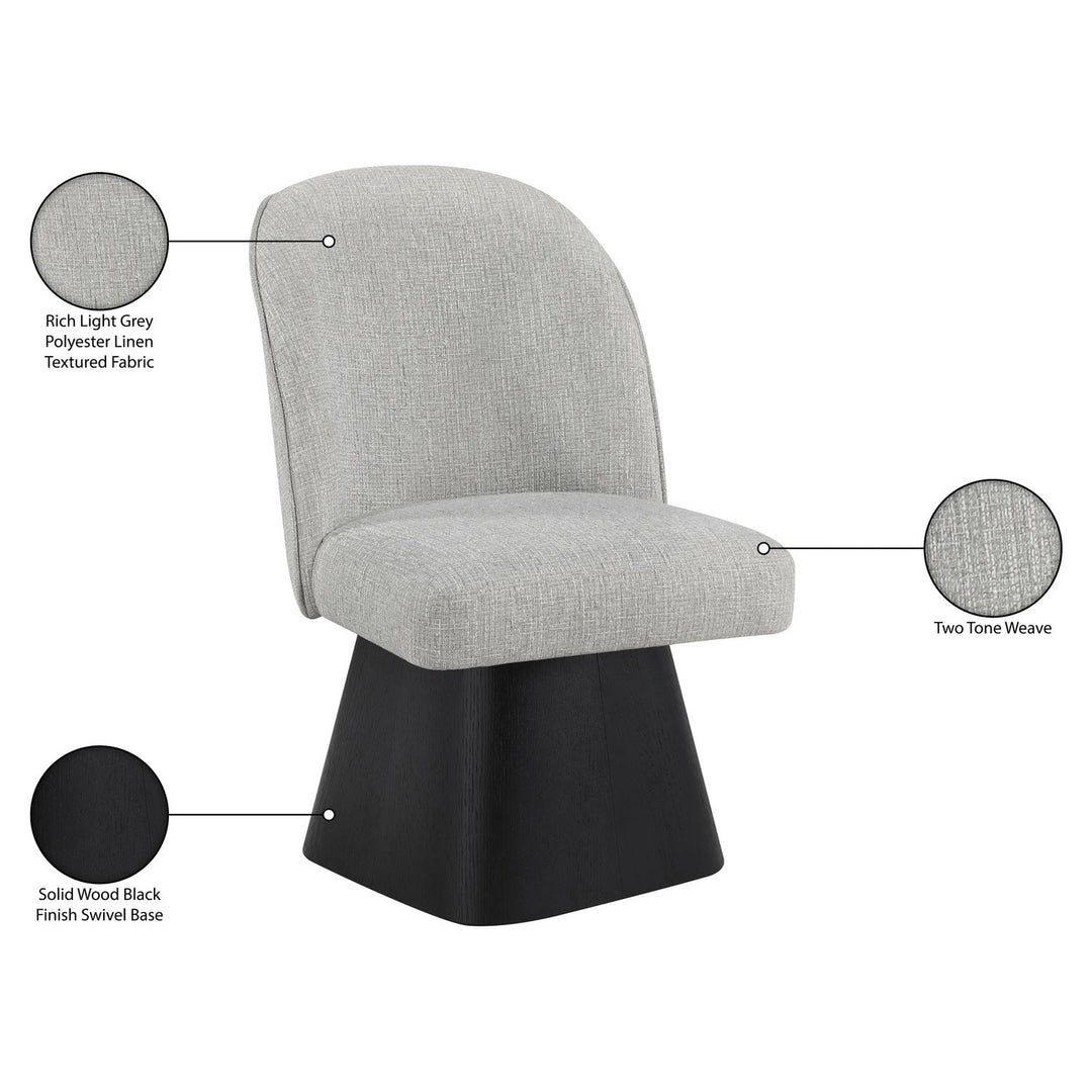 Marlowe Linen Textured Fabric Upholstered Swivel Dining Side Chair — Grey / Stained Black