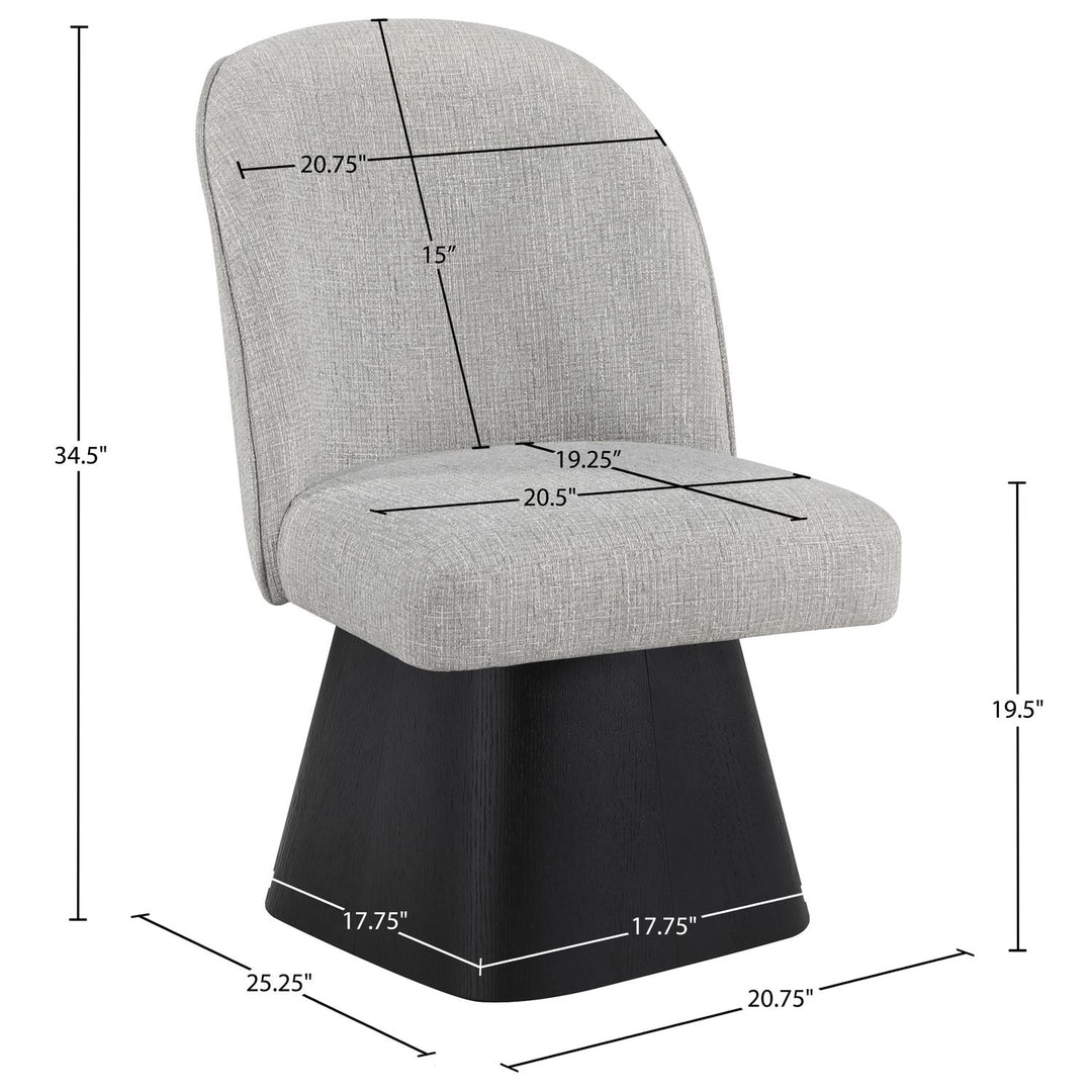 Marlowe Linen Textured Fabric Upholstered Swivel Dining Side Chair — Grey / Stained Black