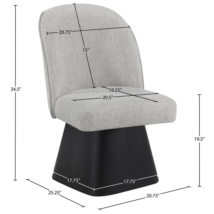 Marlowe Linen Textured Fabric Upholstered Swivel Dining Side Chair — Grey / Stained Black