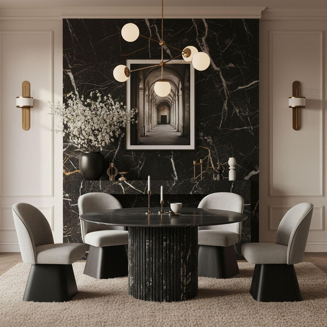 Marlowe Linen Textured Fabric Upholstered Swivel Dining Side Chair — Grey / Stained Black