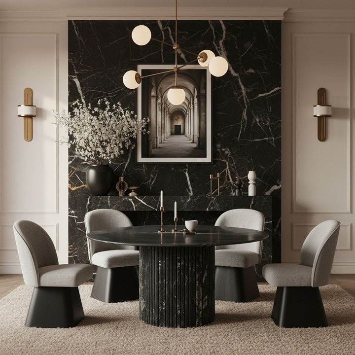 Marlowe Linen Textured Fabric Upholstered Swivel Dining Side Chair — Grey / Stained Black