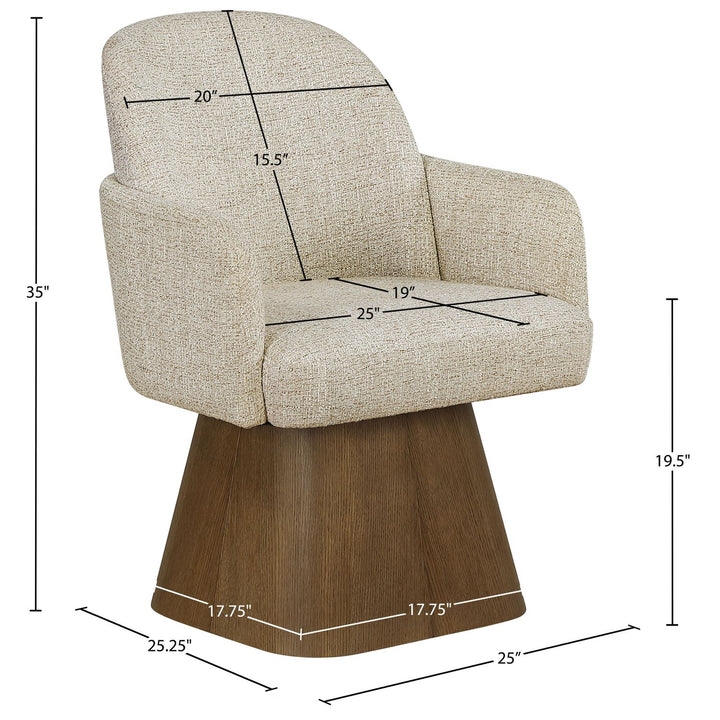 Marlowe Linen Textured Fabric Upholstered Swivel Dining Arm Chair — Beige / Stained Brown