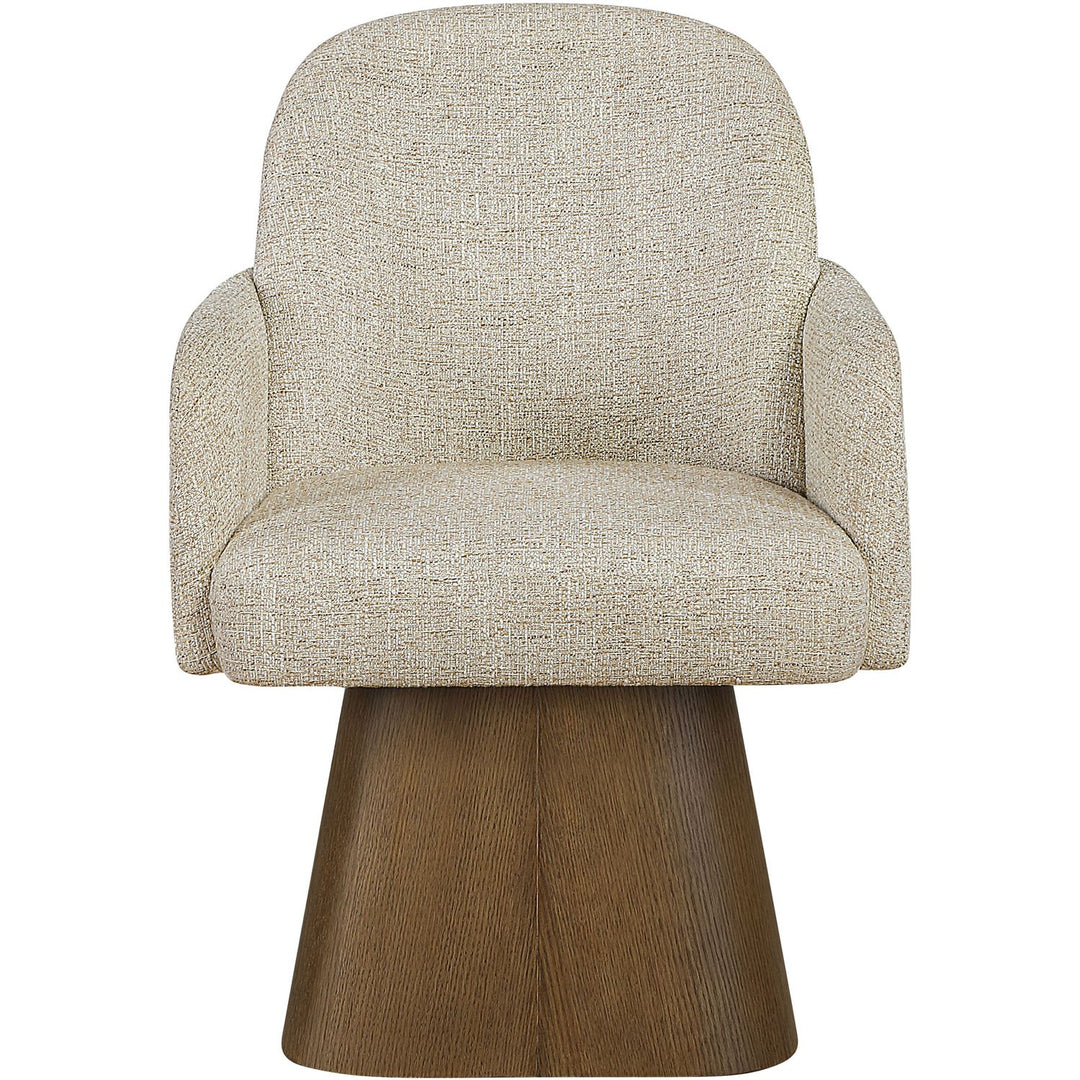 Marlowe Linen Textured Fabric Upholstered Swivel Dining Arm Chair — Beige / Stained Brown