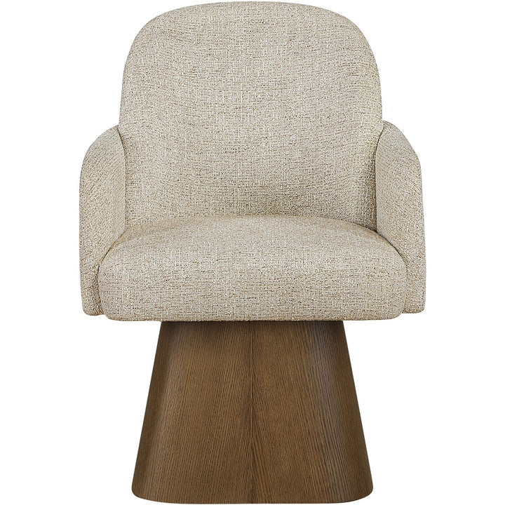 Marlowe Linen Textured Fabric Upholstered Swivel Dining Arm Chair — Beige / Stained Brown