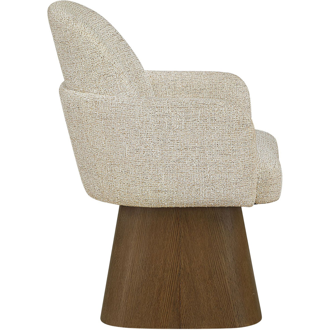 Marlowe Linen Textured Fabric Upholstered Swivel Dining Arm Chair — Beige / Stained Brown