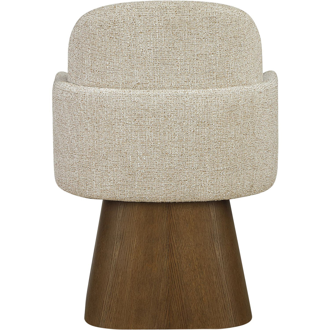 Marlowe Linen Textured Fabric Upholstered Swivel Dining Arm Chair — Beige / Stained Brown