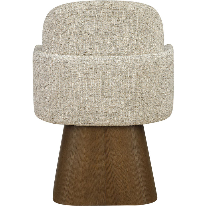 Marlowe Linen Textured Fabric Upholstered Swivel Dining Arm Chair — Beige / Stained Brown