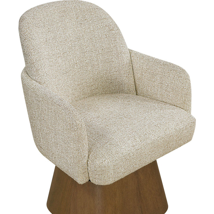 Marlowe Linen Textured Fabric Upholstered Swivel Dining Arm Chair — Beige / Stained Brown