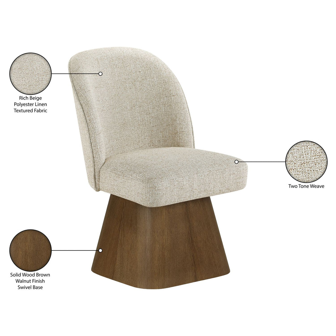 Marlowe Linen Textured Fabric Upholstered Swivel Dining Side Chair — Beige / Stained Brown