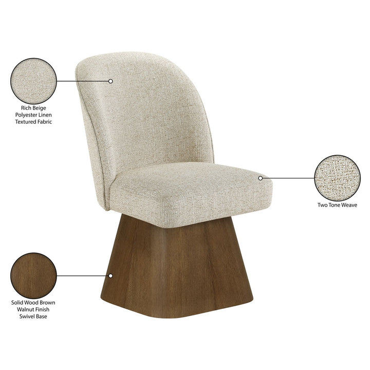 Marlowe Linen Textured Fabric Upholstered Swivel Dining Side Chair — Beige / Stained Brown