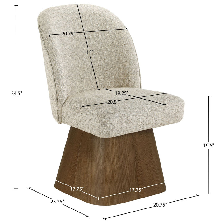 Marlowe Linen Textured Fabric Upholstered Swivel Dining Side Chair — Beige / Stained Brown