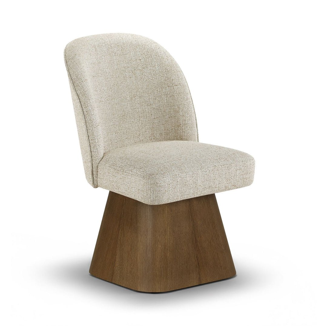 Marlowe Linen Textured Fabric Upholstered Swivel Dining Side Chair — Beige / Stained Brown