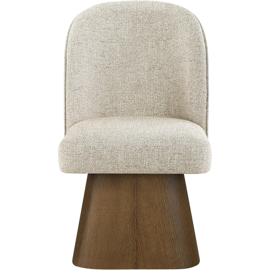 Marlowe Linen Textured Fabric Upholstered Swivel Dining Side Chair — Beige / Stained Brown