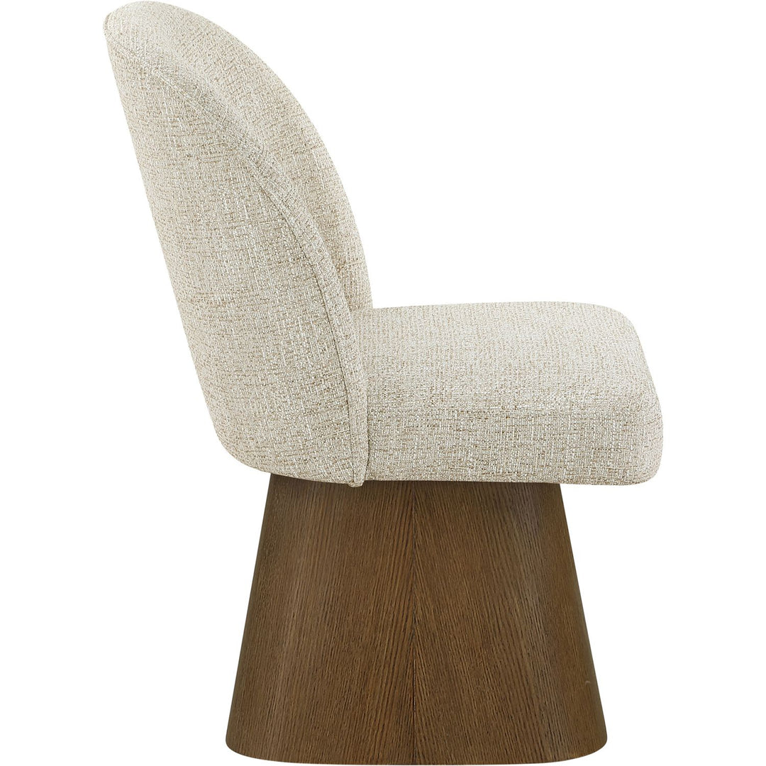 Marlowe Linen Textured Fabric Upholstered Swivel Dining Side Chair — Beige / Stained Brown