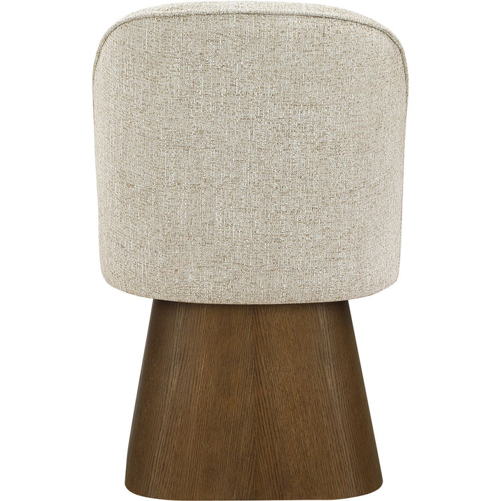 Marlowe Linen Textured Fabric Upholstered Swivel Dining Side Chair — Beige / Stained Brown
