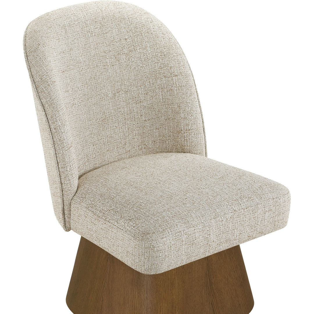 Marlowe Linen Textured Fabric Upholstered Swivel Dining Side Chair — Beige / Stained Brown
