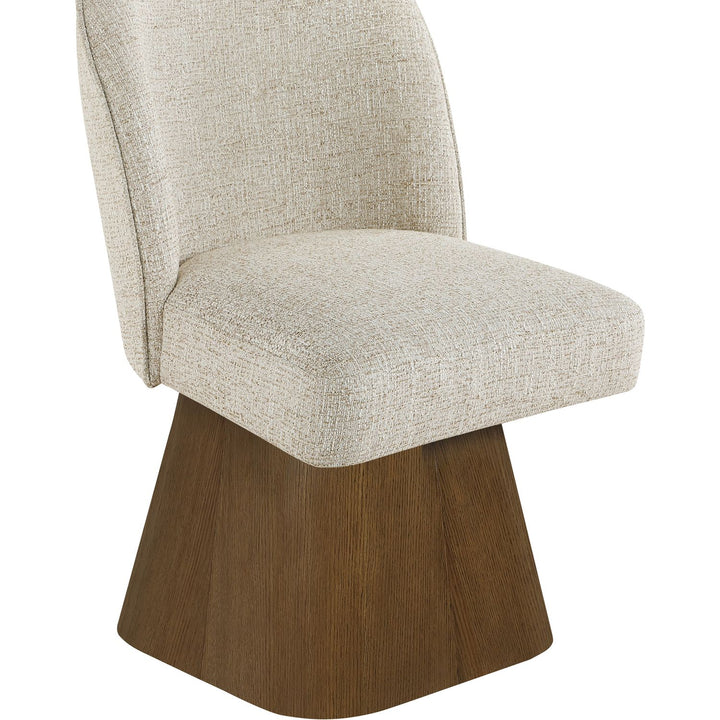 Marlowe Linen Textured Fabric Upholstered Swivel Dining Side Chair — Beige / Stained Brown