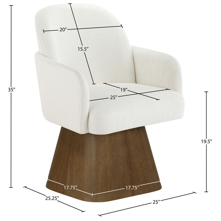 Marlowe Linen Textured Fabric Upholstered Swivel Dining Arm Chair — Cream / Stained Brown