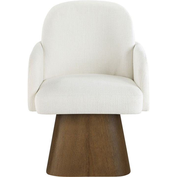 Marlowe Linen Textured Fabric Upholstered Swivel Dining Arm Chair — Cream / Stained Brown