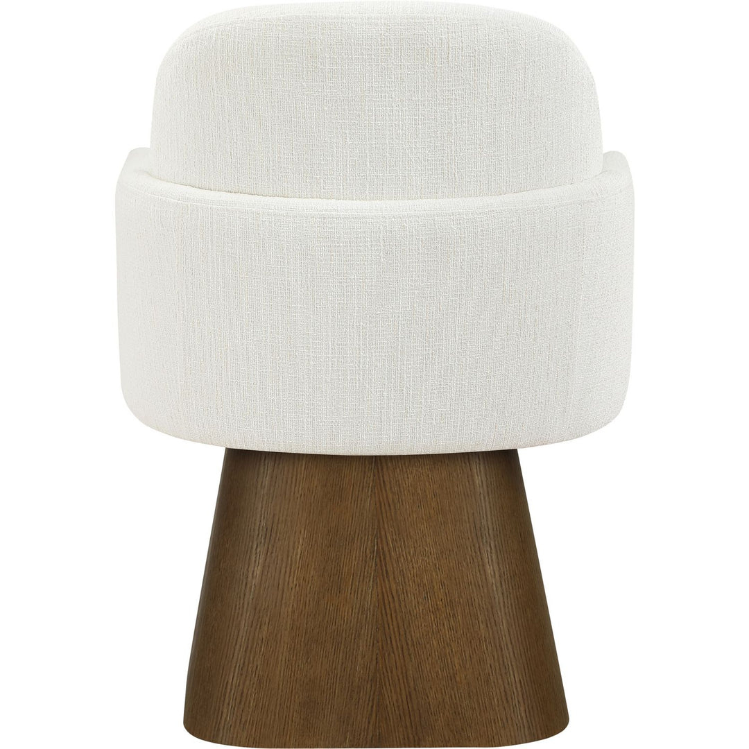 Marlowe Linen Textured Fabric Upholstered Swivel Dining Arm Chair — Cream / Stained Brown