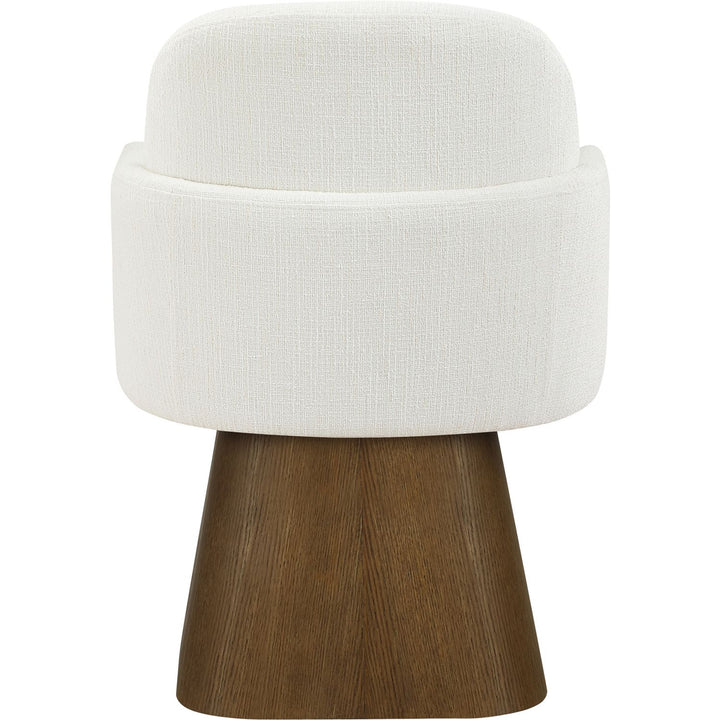 Marlowe Linen Textured Fabric Upholstered Swivel Dining Arm Chair — Cream / Stained Brown