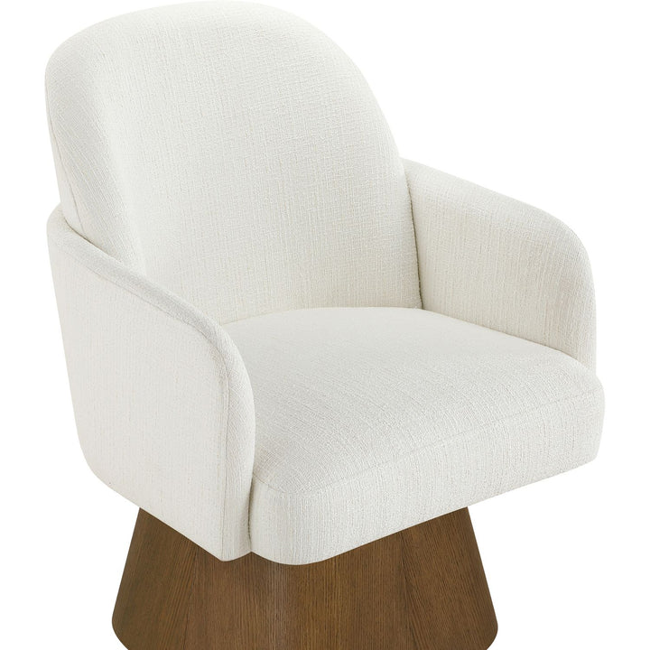 Marlowe Linen Textured Fabric Upholstered Swivel Dining Arm Chair — Cream / Stained Brown