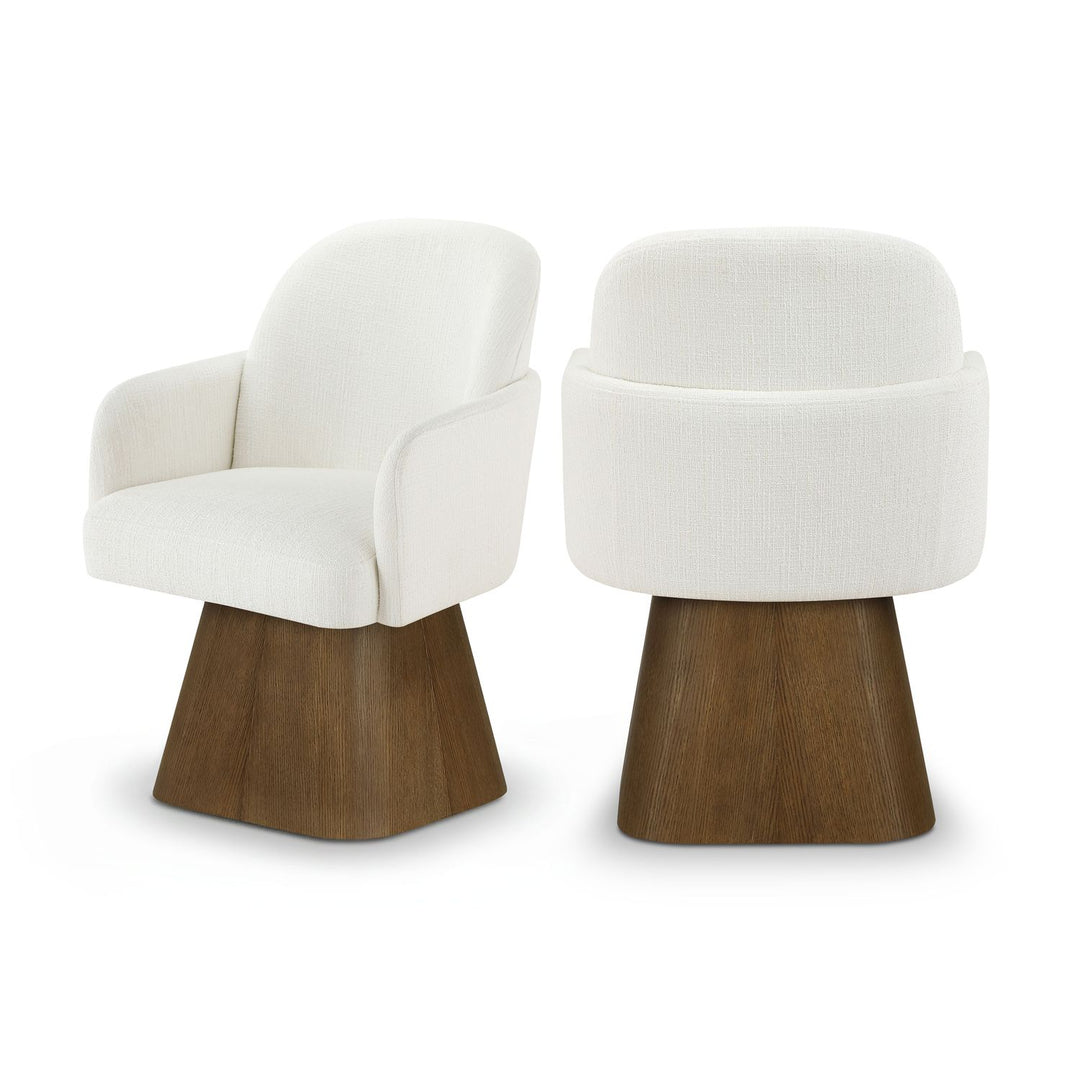 Marlowe Cream Linen Textured Fabric Upholstered Swivel Dining Arm Chair
