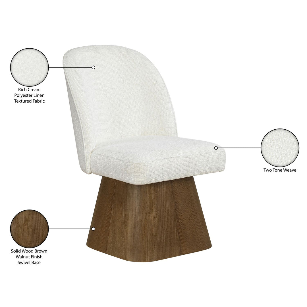 Marlowe Linen Textured Fabric Upholstered Swivel Dining Side Chair — Cream / Stained Brown