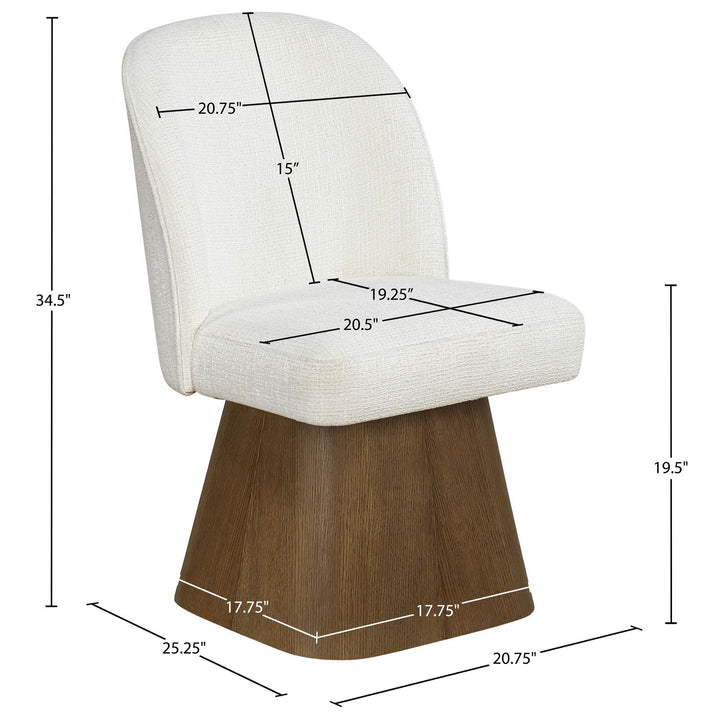 Marlowe Linen Textured Fabric Upholstered Swivel Dining Side Chair — Cream / Stained Brown