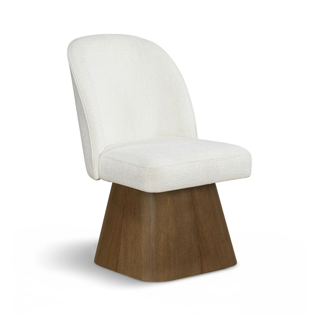 Marlowe Linen Textured Fabric Upholstered Swivel Dining Side Chair — Cream / Stained Brown