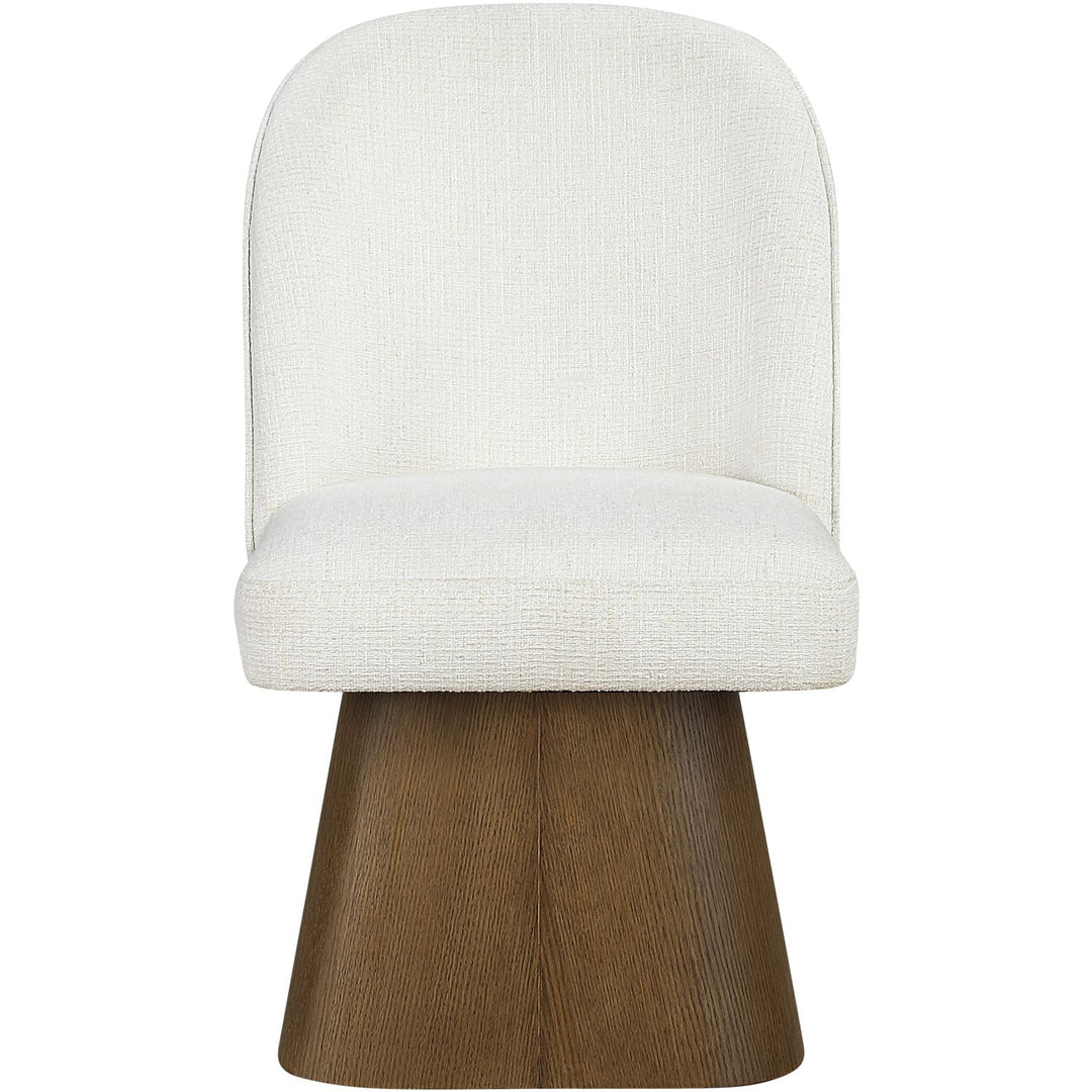 Marlowe Linen Textured Fabric Upholstered Swivel Dining Side Chair — Cream / Stained Brown