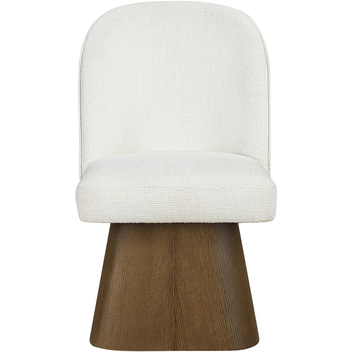 Marlowe Linen Textured Fabric Upholstered Swivel Dining Side Chair — Cream / Stained Brown