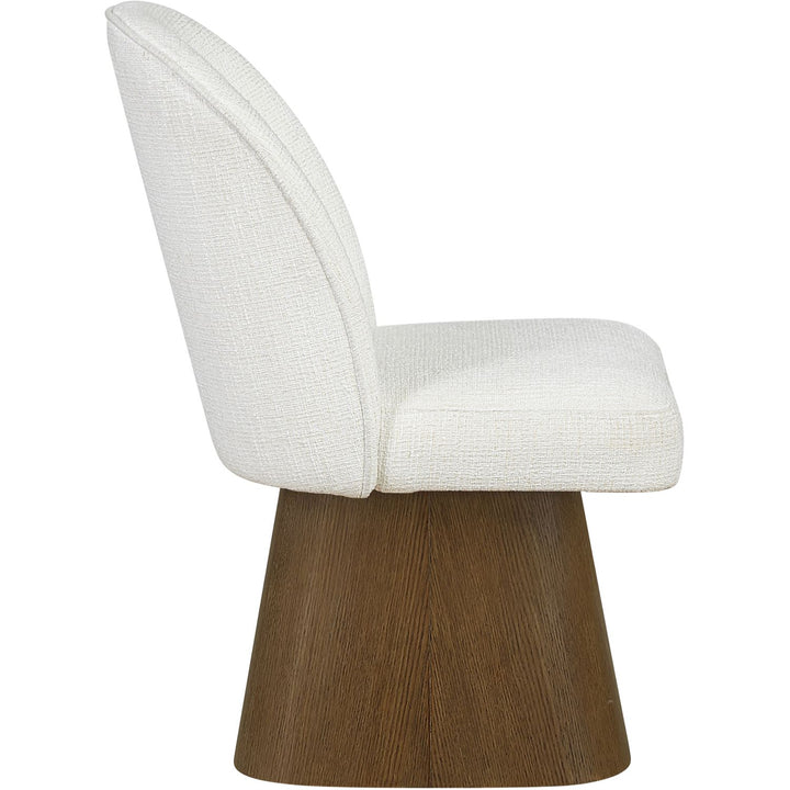 Marlowe Linen Textured Fabric Upholstered Swivel Dining Side Chair — Cream / Stained Brown