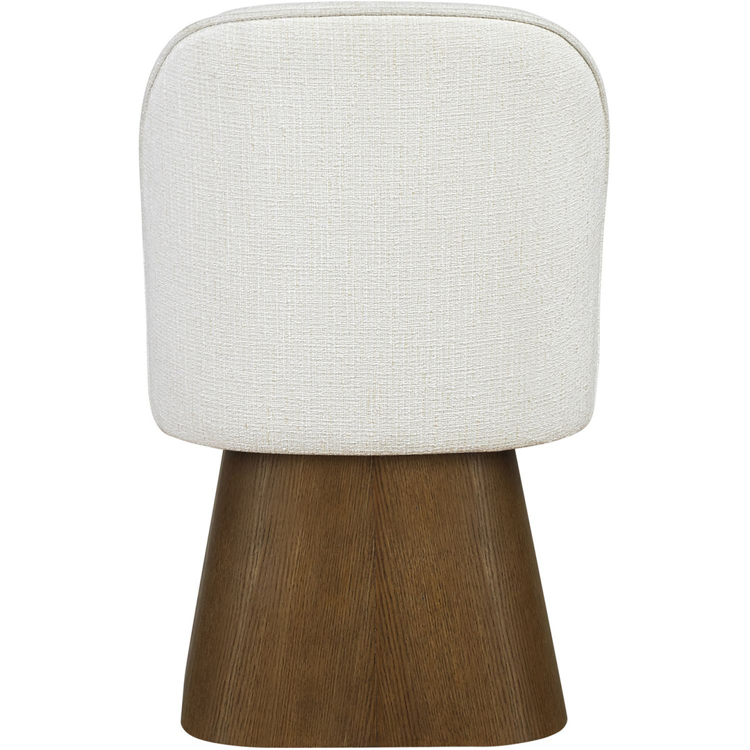 Marlowe Linen Textured Fabric Upholstered Swivel Dining Side Chair — Cream / Stained Brown
