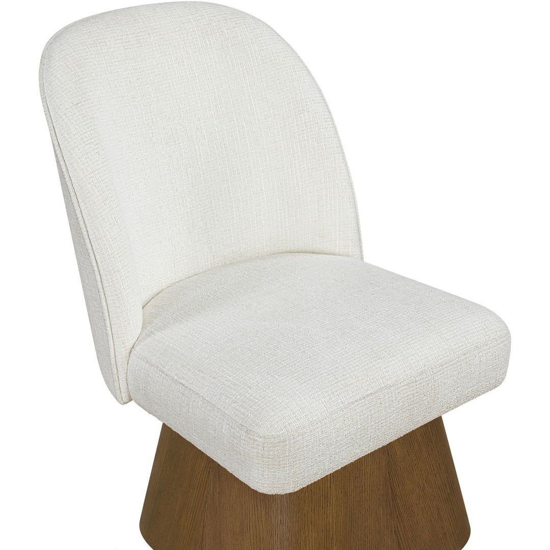 Marlowe Linen Textured Fabric Upholstered Swivel Dining Side Chair — Cream / Stained Brown