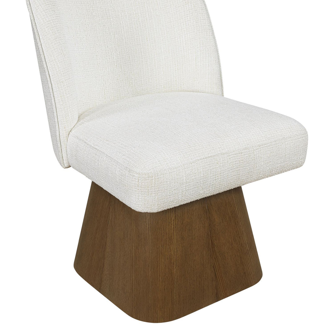 Marlowe Linen Textured Fabric Upholstered Swivel Dining Side Chair — Cream / Stained Brown