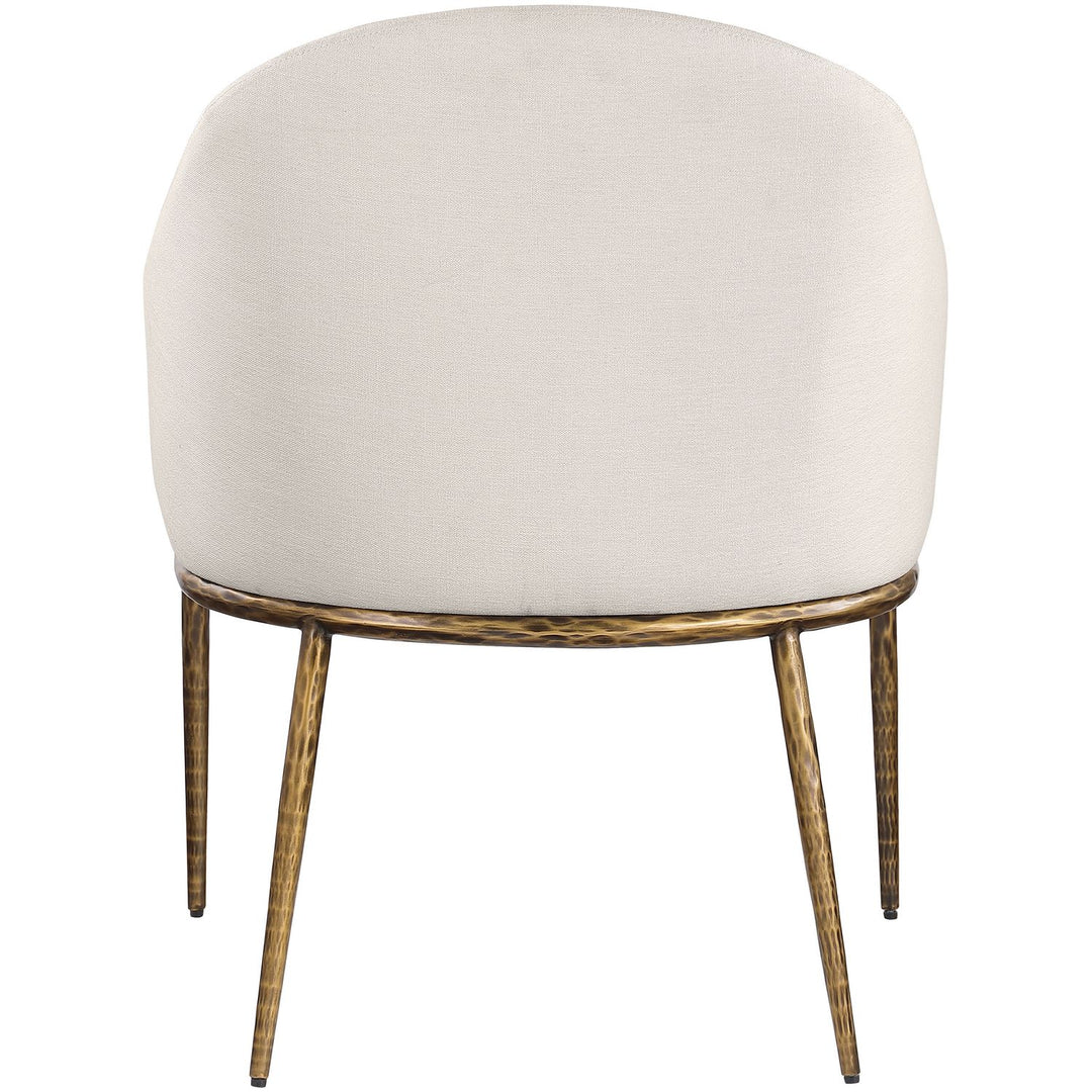 Ferro Linen Textured Performance Fabric Upholstered Dining Arm Chair — Beige / Brushed Gold