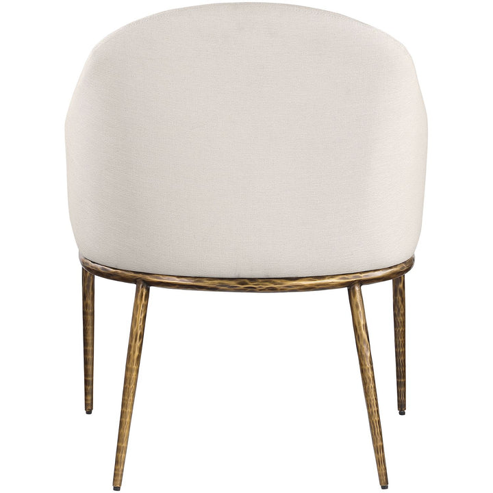 Ferro Linen Textured Performance Fabric Upholstered Dining Arm Chair — Beige / Brushed Gold