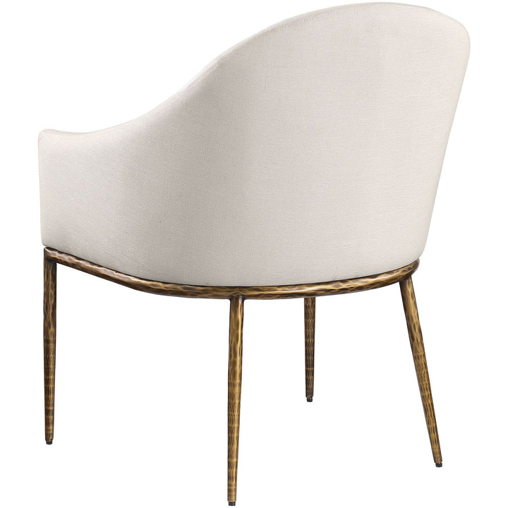 Ferro Linen Textured Performance Fabric Upholstered Dining Arm Chair — Beige / Brushed Gold