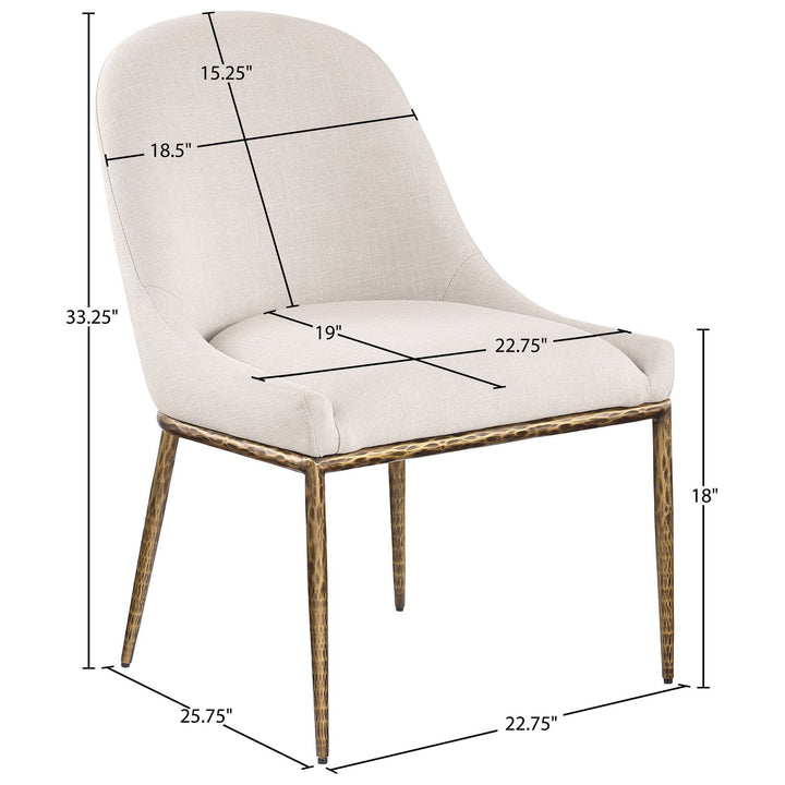 Ferro Linen Textured Performance Fabric Upholstered Dining Side Chair — Beige / Brushed Gold