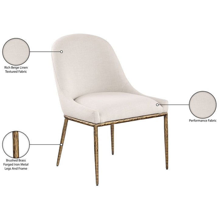 Ferro Linen Textured Performance Fabric Upholstered Dining Side Chair — Beige / Brushed Gold
