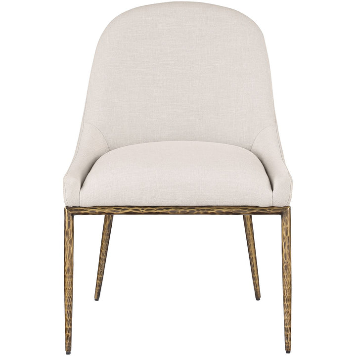 Ferro Linen Textured Performance Fabric Upholstered Dining Side Chair — Beige / Brushed Gold