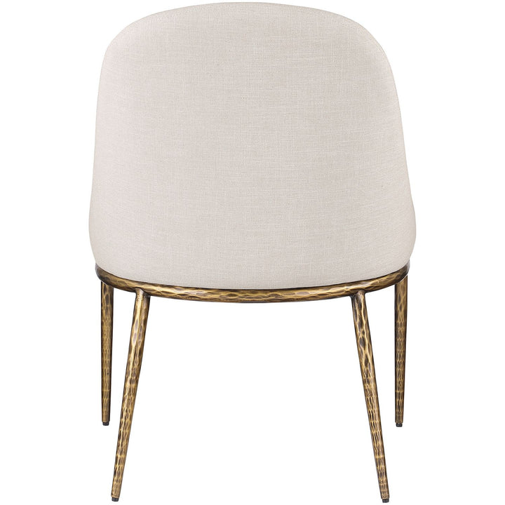 Ferro Linen Textured Performance Fabric Upholstered Dining Side Chair — Beige / Brushed Gold