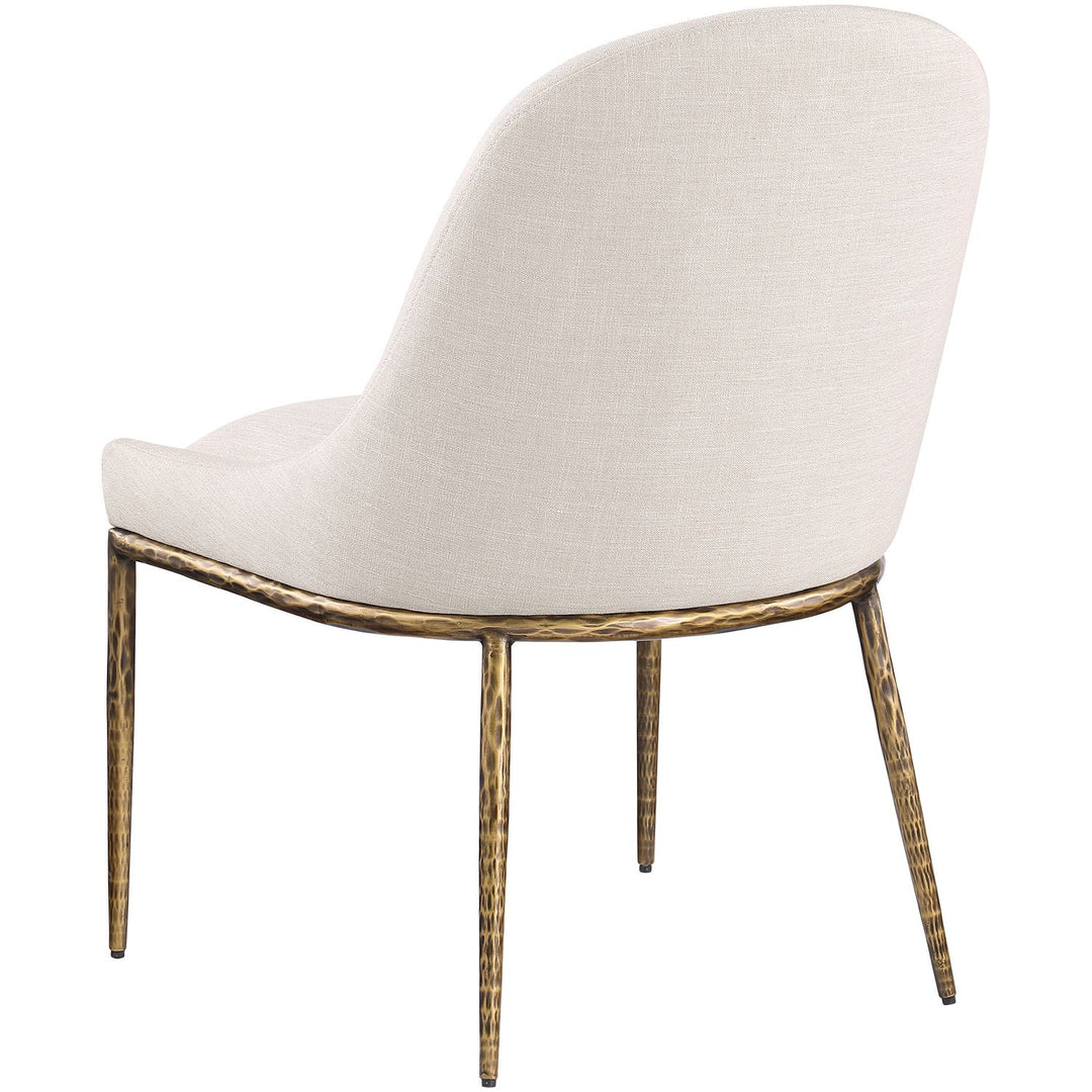 Ferro Linen Textured Performance Fabric Upholstered Dining Side Chair — Beige / Brushed Gold