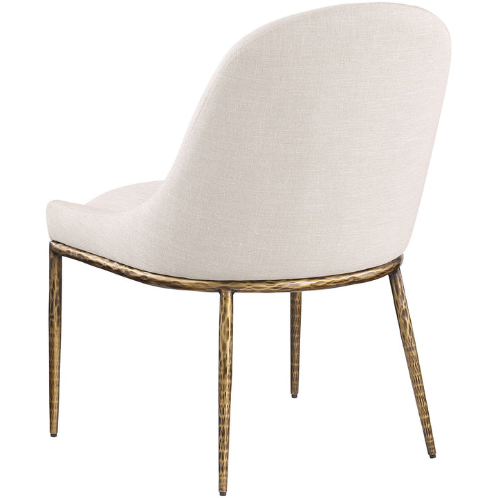 Ferro Linen Textured Performance Fabric Upholstered Dining Side Chair — Beige / Brushed Gold