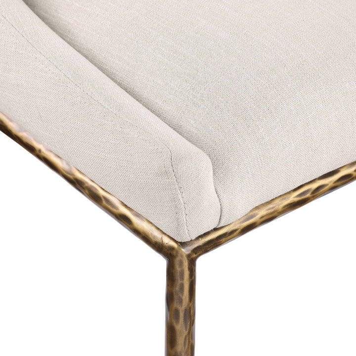 Ferro Linen Textured Performance Fabric Upholstered Dining Side Chair — Beige / Brushed Gold