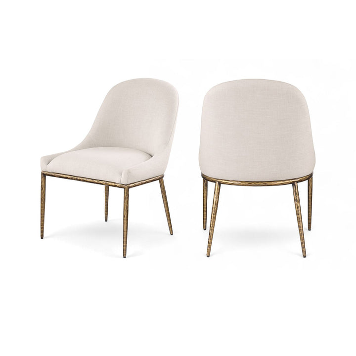 Ferro Beige Linen Textured Performance Fabric Upholstered Dining Side Chair