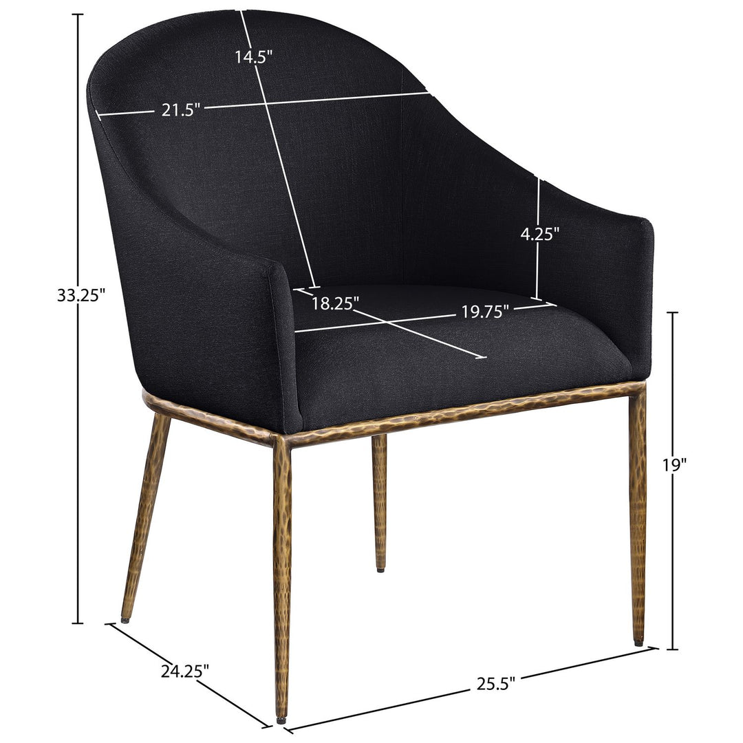 Ferro Linen Textured Performance Fabric Upholstered Dining Arm Chair — Black / Brushed Gold