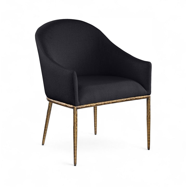 Ferro Linen Textured Performance Fabric Upholstered Dining Arm Chair — Black / Brushed Gold